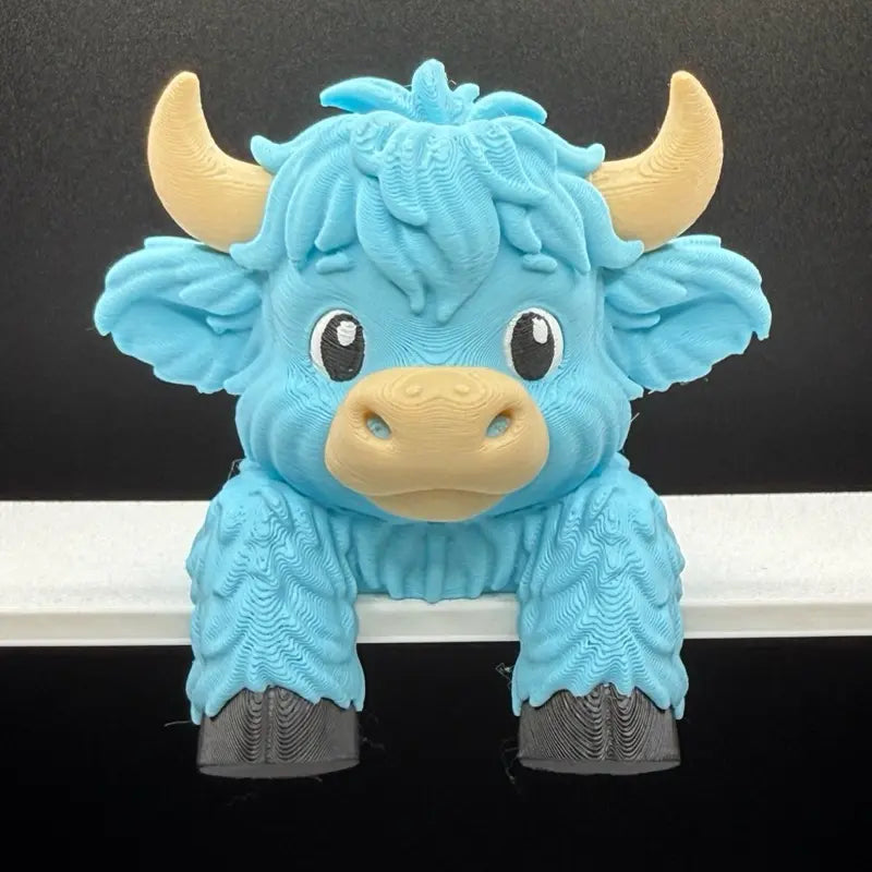 Highland Cow Monitor Buddy and Screen Sitter, 3D Printed Emotional Support Desk Companion and Office Decor