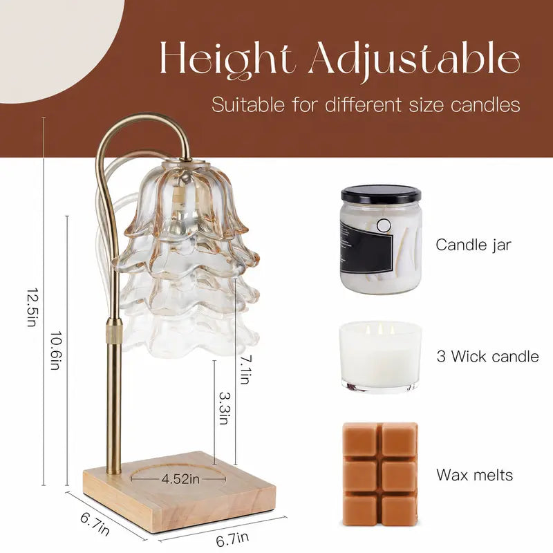 Candle Warmer Lamp, Lily of the Valley Flower Lamp, Height Adjustable with Timer, 2 Bulbs Included, Flameless Fragrance Lamp for Home Bedroom Decor, Ideal Gift for Mom Birthday