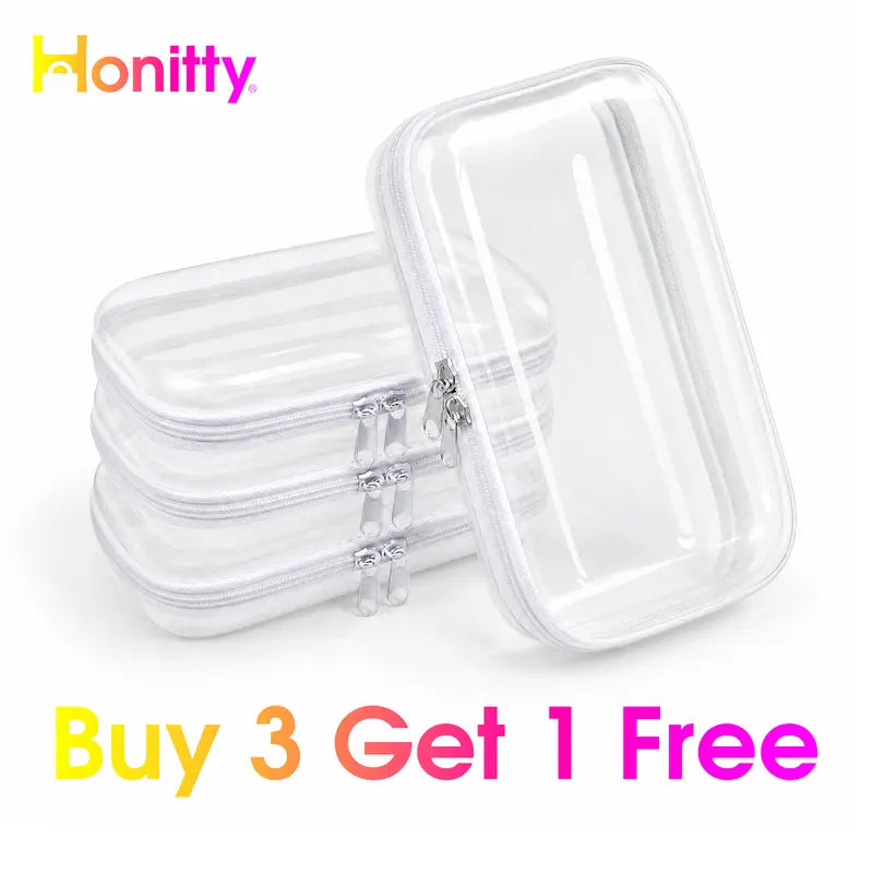 [BUY 3 GET 1 FREE] HONITTY Clear Organizer Storage Box Clear Hard Zipper Cas Classic PVC Hard Zipper Storage Containers, Portable Home Organizer for Tools, Travel-Friendly Case for Makeup Kits & Building Toy Accessories