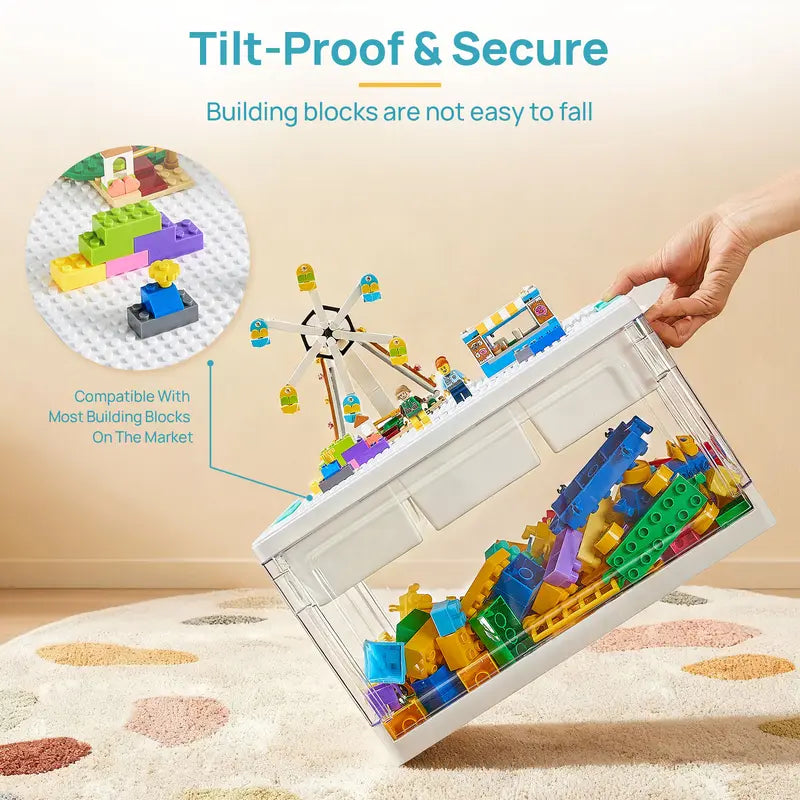 【Building Block Station】Vtopmart 2Pack 24QT Collapsible Lego Organizer Storage Bin, Adjustable, Multilayer Storage, Building Baseplate Lid, Removable Tray, Divided Compartment, Water&Dust Proof, Lockable, Playroom Restock, TikTokShopFallDealsForYou