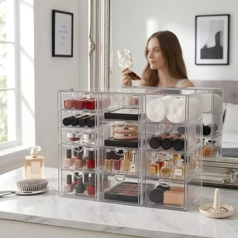 Acrylic Makeup Storage Box with 13 Drawers, Bathroom Counter Organizer, Acrylic Organizers, Desk Organizer, Office Supplies, Storage Drawers for Cosmetic, Pencil, Coffee