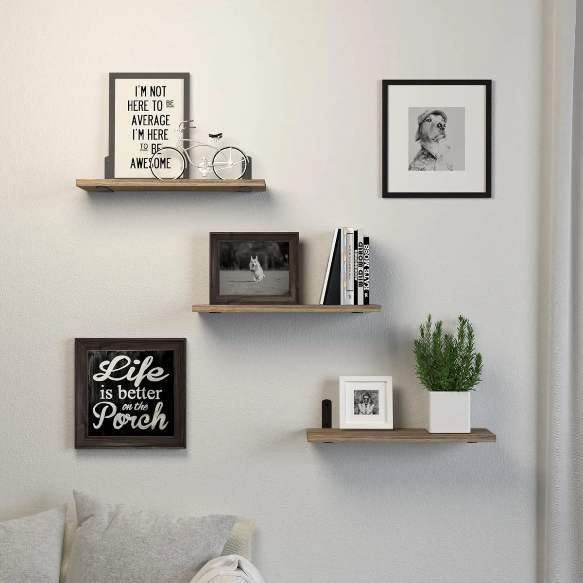 Wooden Floating Shelf Set (3 Pieces), Wall-Mounted Shelf Unit, Wall Decor Rack, Country Style Bedroom Storage, Bathroom Organizer, Living Room Bookshelf, Wooden Shelf for Wall
