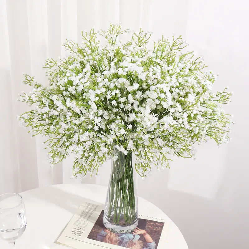 DEEMEI White Artificial Gypsophila Flower Bouquet with Faux Initial - Elegant Flower Bouquet Decorations for Wedding & Home Decor, Babys Breath