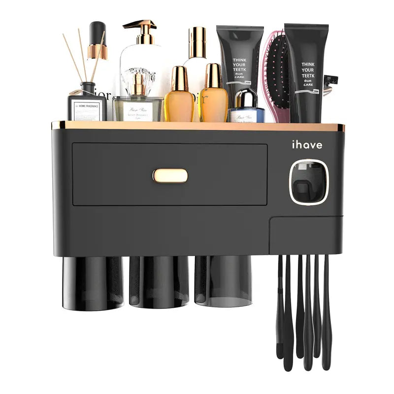 iHave 2-4 Cup Toothbrush Holders for Bathrooms - Wall Mounted with Toothpaste Dispenser - CosmeticDrawe, Large Capacity Tray & Bathroom Accessories Bottles Home Goods Organizer Organizing tiktokshopspringglowup summervibes,home essentials