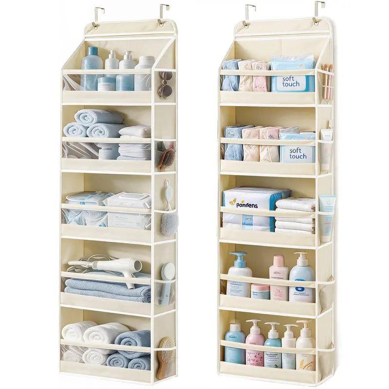 5-Tier Over The Door Hanging Storage Organizer, 10 Pockets for Nursery Door, Diaper Storage, 60lbs Capacity, Bathroom Door Organizer, Dorm Room Essentials, Extra Space Saving