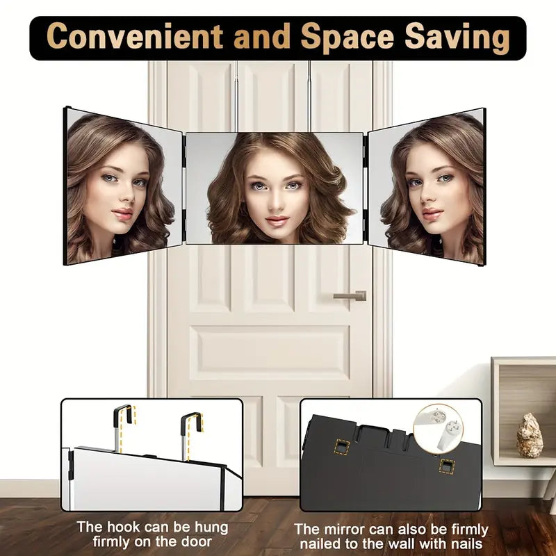 360-Degree Rotatable Adjustable Self-Haircut Mirror, Modern Rectangle 3-Way Bathroom Gadget with Transparent Anti-Fog HD Glass, LED Light, USB-Rechargeable Plastic Frame - Home Bathroom Personal Care Gift