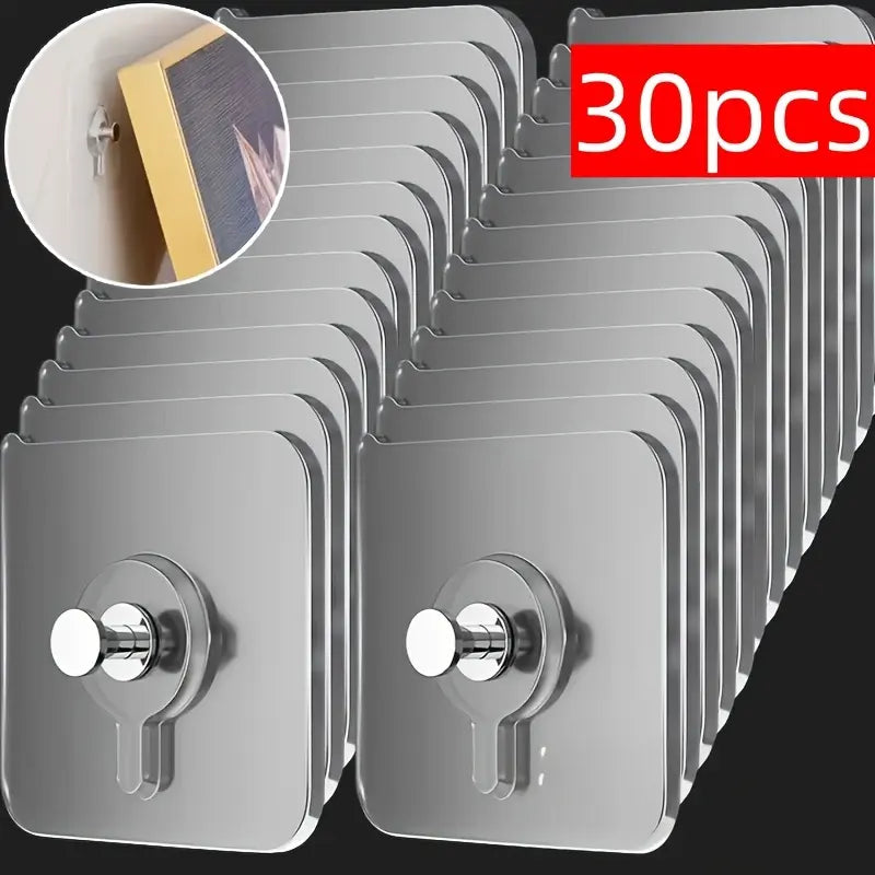 30pcs Strong Self-Adhesive Wall Hooks, No-Drill Modern Waterproof Plastic Hooks for Kitchens and Bathrooms, Suitable for Paintings, Photo Frames and Posters, Easy Non-Damage Installation, Picture Hooks for Hanging