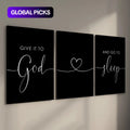 Wood Framed Canvas Wall Art, 3 Counts/set Give It To God and Go To Sleep Letter Pattern Printed Wall Decor, Wall Art for Home Living Room Bedroom Office Gallery, Ornaments #GLOBAL PICKS