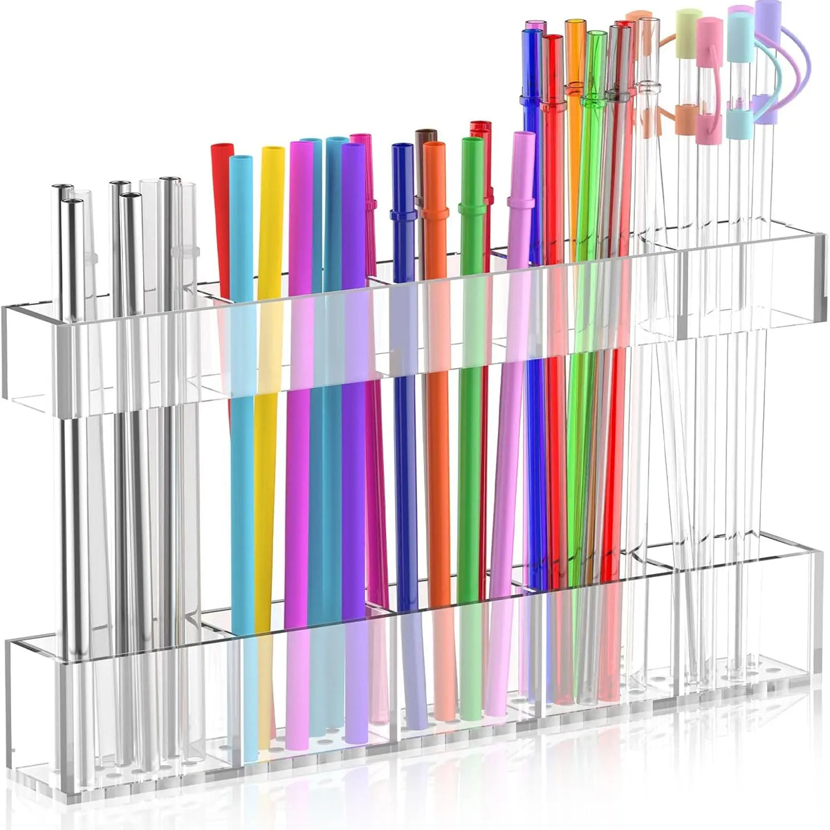 Acrylic Straw Holder Organizer Modular Design Cabinet Storage Rack, Space-Saving Straw Dispenser for Cabinet Doors or Countertops, Coffee Bar Organization, Acrylic Straws Organizer
