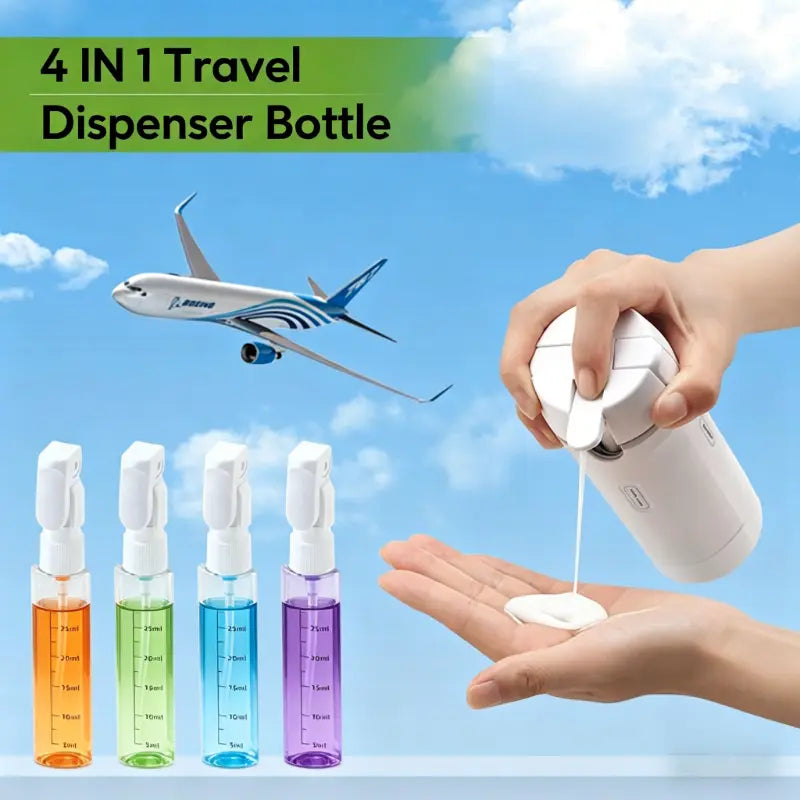 4-in-1 Compact Portable Cosmetic Storage Organizer with Refillable Easy-Press Plastic Travel Toiletry Bottles for Shampoo, Lotion - Lightweight Home Organizer Bathroom Supply (Wholesale Available)