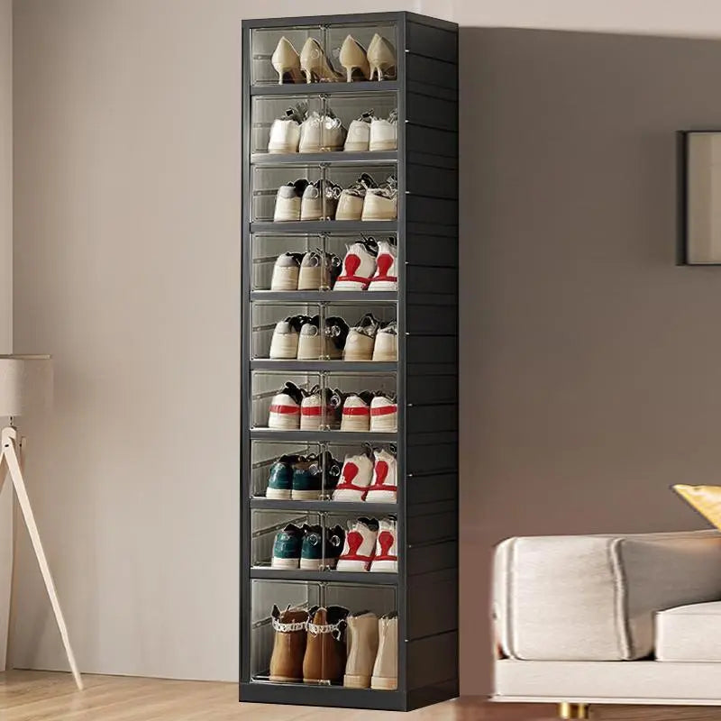 9-Tier Foldable Plastic Shoe Rack Organizer - Multilayer Display, Closet Organizer, Dust-Free Access, 18-Pair Capacity, Collapsible Stackable Magnetic Design, Fast 3-5 Min Setup, Compact Storage for Tiny Spaces (For Families/Individuals)