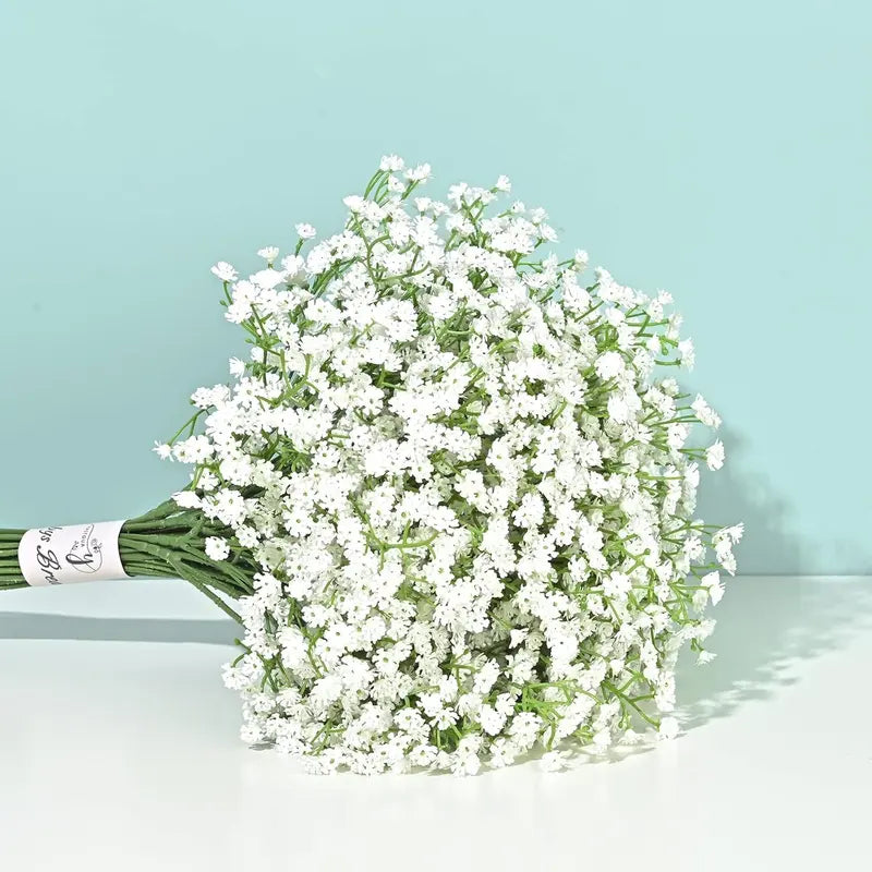 DEEMEI White Artificial Gypsophila Flower Bouquet with Faux Initial - Elegant Flower Bouquet Decorations for Wedding & Home Decor, Babys Breath
