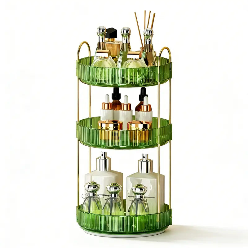 UFORU 3-Tier Transparent Plastic Corner Bathroom Counter Organizer Storage - Bathroom Accessory with Gold Metal Pole, Anti-Slip Trays for Cosmetics, Perfumes, Skincare, Vanity Use, Bedroom Organizer Storage