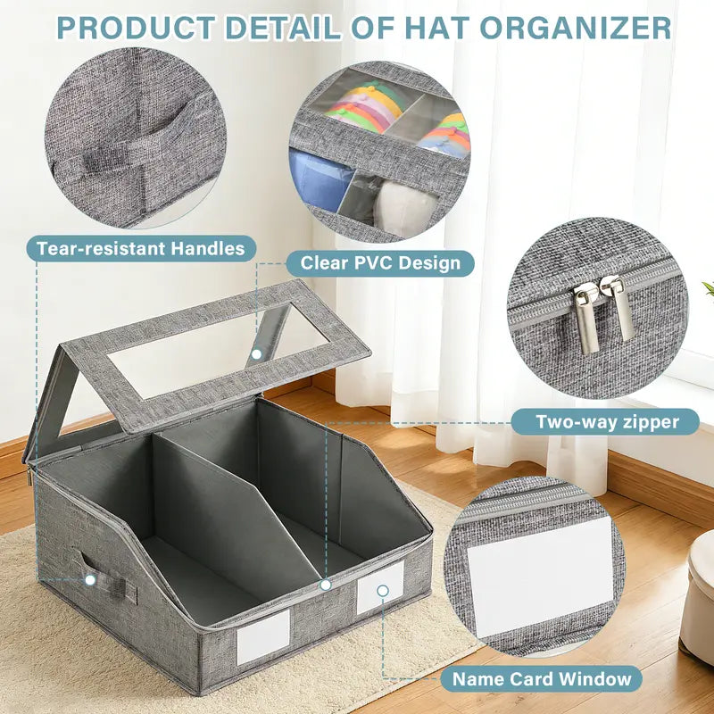 Large Baseball Cap Organizer, Stackable Trapezoid Cap Storage System, 2 PCS Transparent Container Hat Organizers for Closet, Cardboard-Supported Holds Up to 30 Caps, Organize Hats for Men & Women, Christmas/Mother's Day Gifts