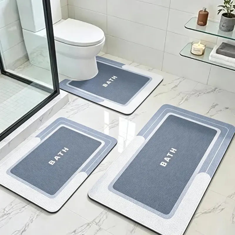 Quick Drying & Water Absorbent Bathroom Rugs 3 Piece, Anti-Slip Rubber Back Bath Mats, U Contour Toilet Rug, Sturdy Floor Mats for Shower, Tub, Bathroom and Kitchen