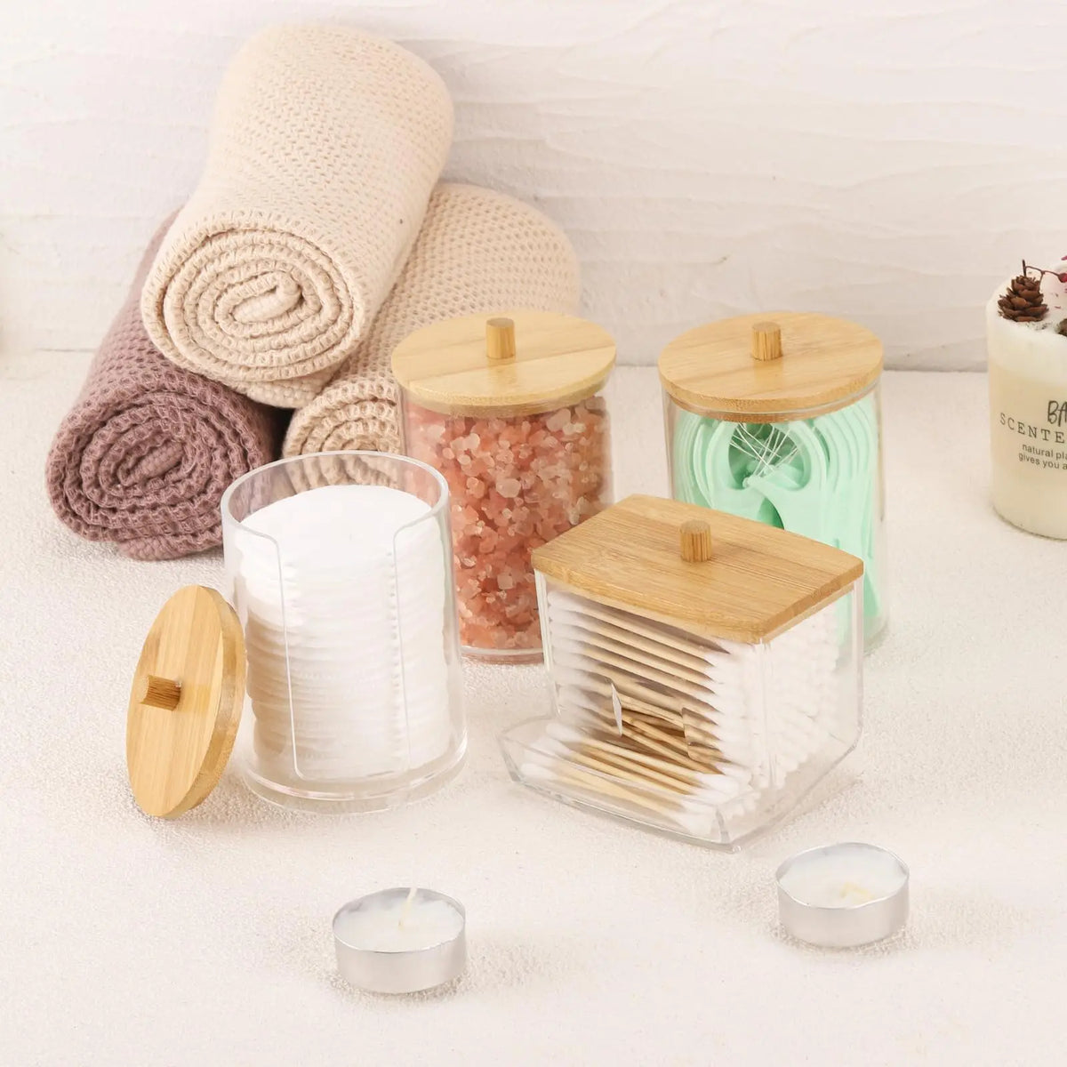Clear Storage Box with Lid, 4 Counts Bathroom Container Storage Box for Cotton Ball & Swab & Pad, Apothecary Jar for Organizer and Storage, Bathroom Organizer Supplies, Bathroom Accessories Organizer, Bathroom Organization