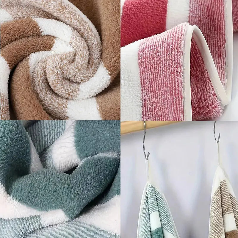 3 Pieces Oversized Bath Towels Set with Three-Color Stripe Design, Includes 1 Large Bath Towel and 2 Washcloths, Super Absorbent Soft Fluffy Fabric Towel Sets, Striped Towels