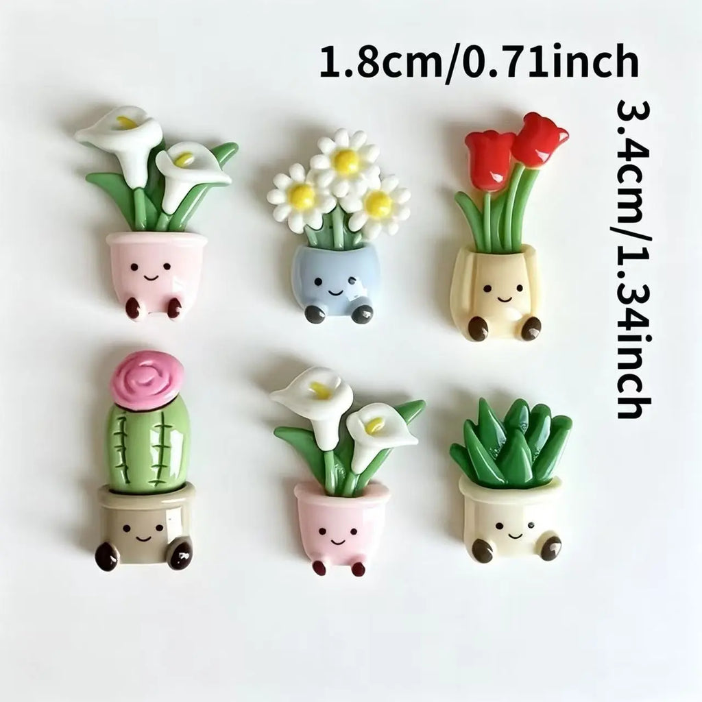 Set of 6/12 pcs Flower Pot Shaped Refrigerator Magnets, Cute and Creative Floral Design, Ideal for Kitchen Office Whiteboard Cabinet Dishwasher Decor, Fridge Magnets Cute