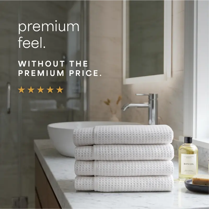 AURA by S&T INC. Microfiber Waffle Bath Towels, 4 Pack, Quick-Dry, Ultra Absorbent, Lightweight Towels for Bathroom, Gym, Travel and Beach, 30 inches x 60 inches, 420GSM, White