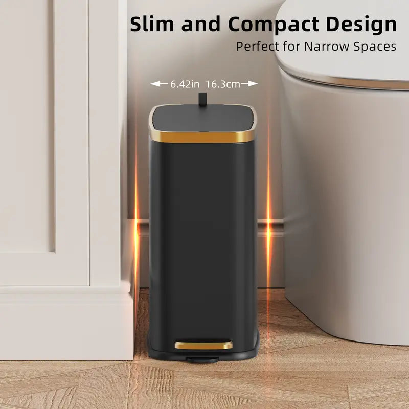 1.6 Gal Slim Bathroom Trash Can with Slow-Closed Lid, Step Pedal, 6L Stainless Steel Garbage Can with Removable Inner Bucket, Built-In Odor Filter, Small Wastebasket for Bathroom, Toilet, Home Office, Bedroom