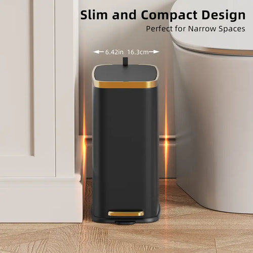 1.6 Gal Slim Bathroom Trash Can with Slow-Closed Lid, Step Pedal, 6L Stainless Steel Garbage Can with Removable Inner Bucket, Built-In Odor Filter, Small Wastebasket for Bathroom, Toilet, Home Office, Bedroom
