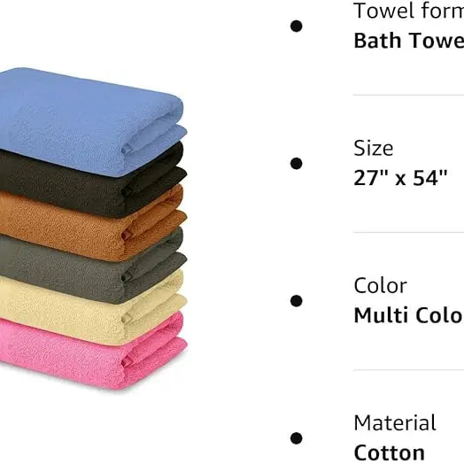 QUBALINENZ 100% Cotton Bath Towels – 27x54 inch, 6-Pack – Lightweight, Quick-Drying, Budget-Friendly Everyday Towels (Multi Color)