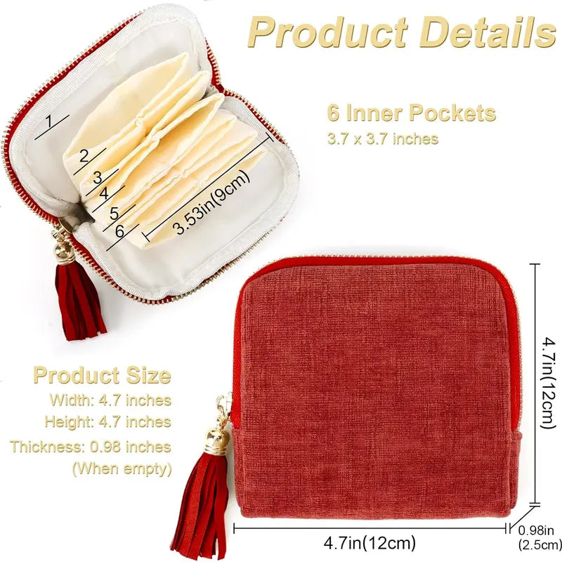 （Terracotta Red）Travel Jewelry Case, Portable Soft Jewelry Bags, Organizer Pouch with 5 Compartments Pocket, Anti-Scratch Storage Holder for Bangle Bracelets Earrings Necklace, Women Gifts