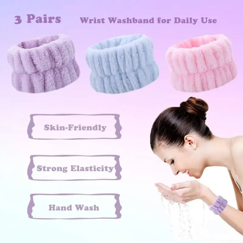 Women's Basic 3-Pack Coral Fleece Microfiber Face Washing Wrist Gloves - Soft & Comfortable, Absorbent Spa Gloves, Drying Towel Alternative, Splash Protection, Keeps Water Off Hands & Arms, 3-Color Fun Mix