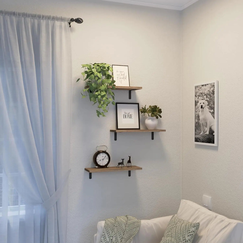 Wooden Floating Shelf Set (3 Pieces), Wall-Mounted Shelf Unit, Wall Decor Rack, Country Style Bedroom Storage, Bathroom Organizer, Living Room Bookshelf, Wooden Shelf for Wall