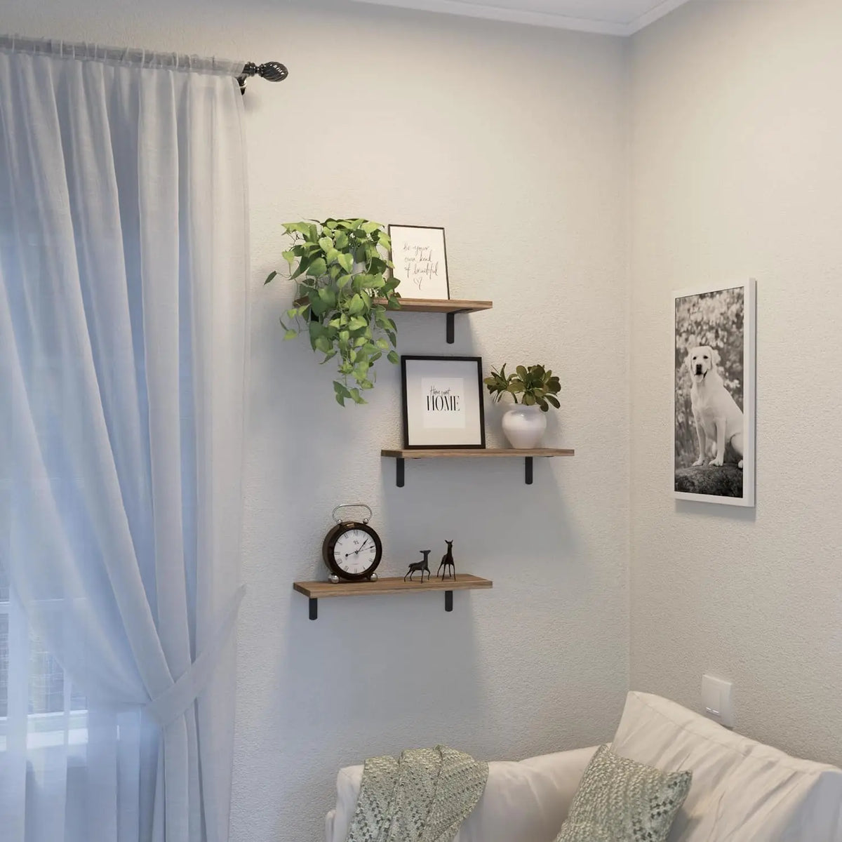 Wooden Floating Shelf Set (3 Pieces), Wall-Mounted Shelf Unit, Wall Decor Rack, Country Style Bedroom Storage, Bathroom Organizer, Living Room Bookshelf, Wooden Shelf for Wall