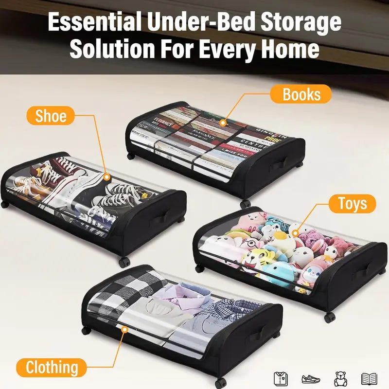 2-Pack Transparent Under Bed Storage Bins with 360° Swivel Rolls - 40L Rolling Organizer Unit, Boxes & Containers for Organizing Clothes, Shoes, Interior & Multifunctional Storage Organization