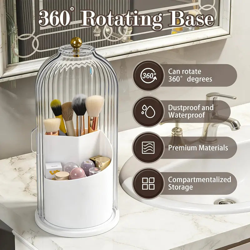 Dustproof 360 Rotating Toothbrush Holder with Cover – 3-Slot Bathroom Organizer for Electric Toothbrush, Toothpaste & Makeup Brushes | Space-Saving Bathroom Vanity Countertop Vanity Storage | Home Must-Haves
