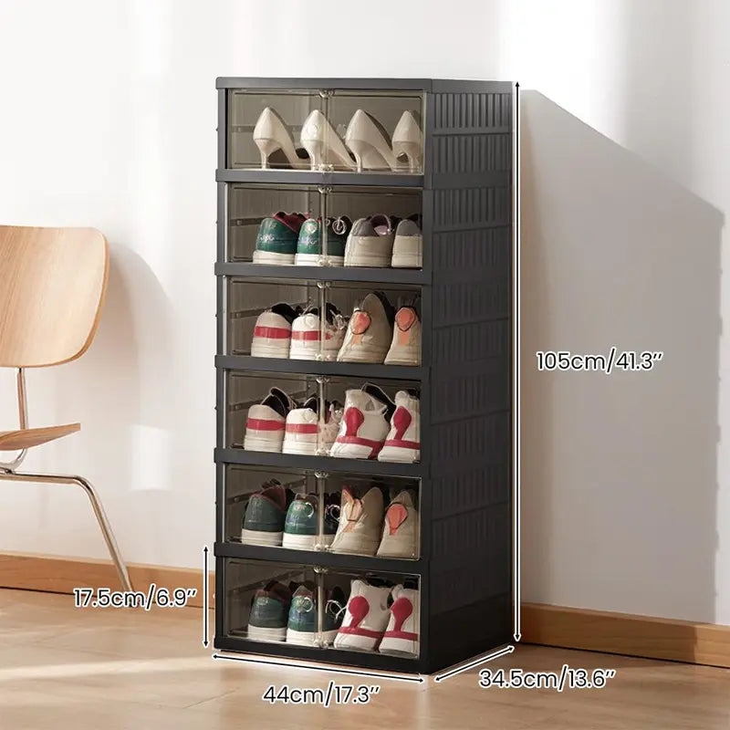 9-Tier Foldable Plastic Shoe Rack Organizer - Multilayer Display, Closet Organizer, Dust-Free Access, 18-Pair Capacity, Collapsible Stackable Magnetic Design, Fast 3-5 Min Setup, Compact Storage for Tiny Spaces (For Families/Individuals)