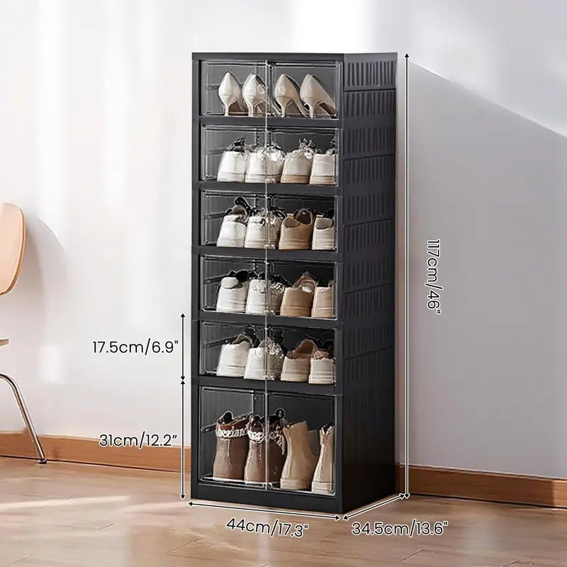 9-Tier Foldable Plastic Shoe Rack Organizer - Multilayer Display, Closet Organizer, Dust-Free Access, 18-Pair Capacity, Collapsible Stackable Magnetic Design, Fast 3-5 Min Setup, Compact Storage for Tiny Spaces (For Families/Individuals)