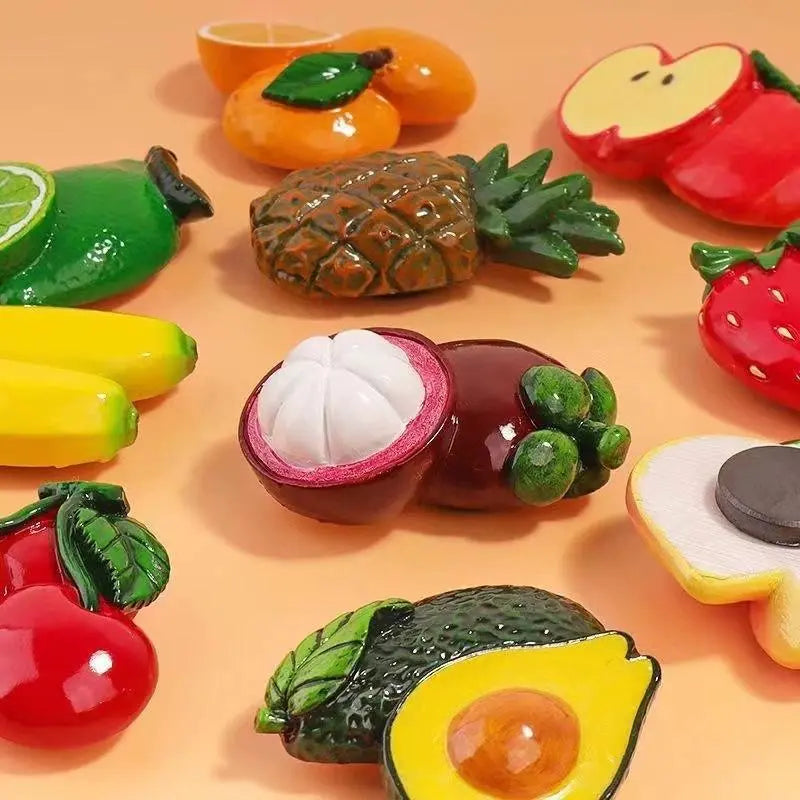 Fruit-Shaped Fridge Magnets, Refrigerator Decorating Magnets, 10-Piece Cute Cartoon Fruit Decorative Design Set, Magnetic Refrigerator Decor for Home Kitchen and Office Decoration