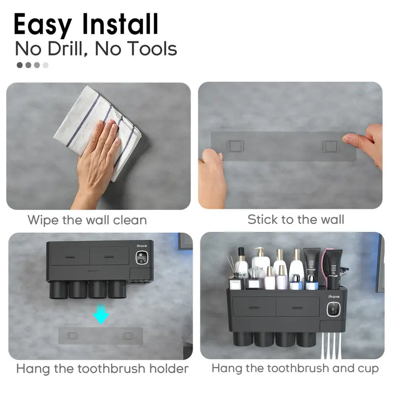 iHave 2-4 Cup Toothbrush Holders for Bathrooms - Wall Mounted with Toothpaste Dispenser - CosmeticDrawe, Large Capacity Tray & Bathroom Accessories Bottles Home Goods Organizer Organizing tiktokshopspringglowup summervibes,home essentials
