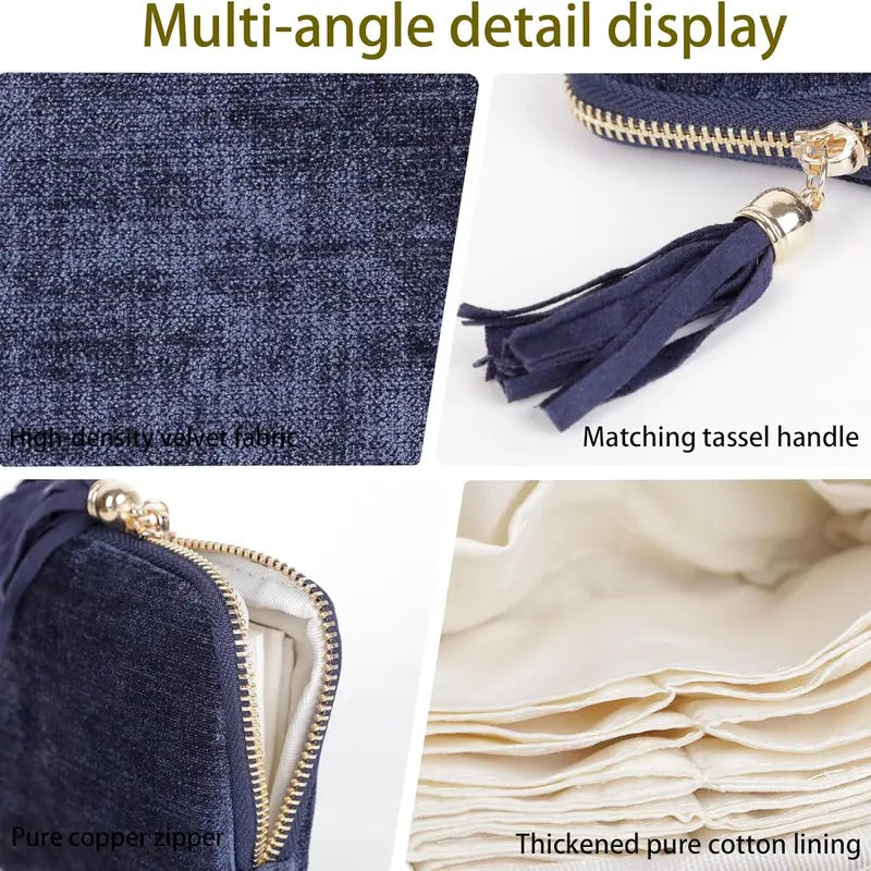 Jewelry Storage Pouch with Tassel Zipper – BOOVO 5 Compartment Velvet & Satin Travel Bag, Soft Interior Organizer for Rings, Bracelets and Chain Necklaces, Ideal Compact Accessory for Handbag or Suitcase, Plush Velvet Feels Luxe And Gentle