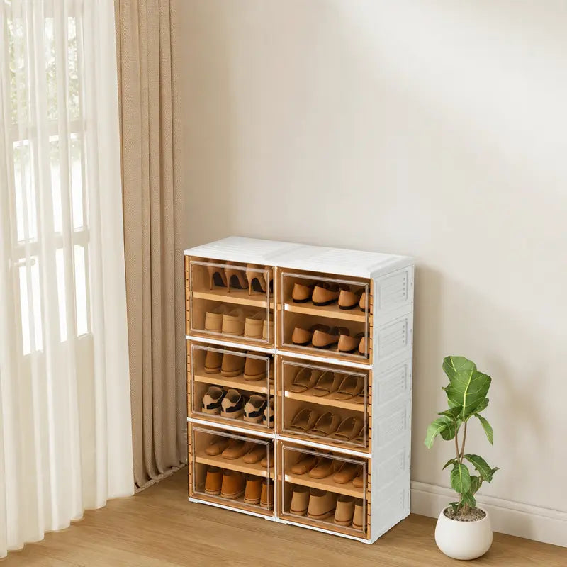 9-Tier Foldable Plastic Shoe Rack Organizer - Multilayer Display, Closet Organizer, Dust-Free Access, 18-Pair Capacity, Collapsible Stackable Magnetic Design, Fast 3-5 Min Setup, Compact Storage for Tiny Spaces (For Families/Individuals)