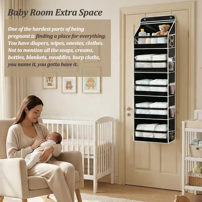 5-Tier Over The Door Hanging Storage Organizer, 10 Pockets for Nursery Door, Diaper Storage, 60lbs Capacity, Bathroom Door Organizer, Dorm Room Essentials, Extra Space Saving
