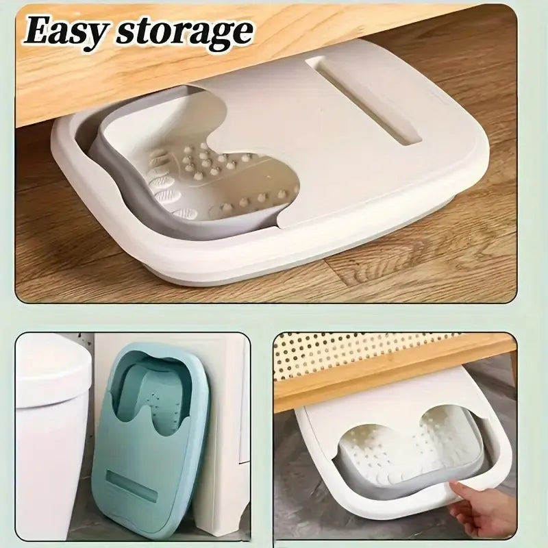Portable Folding Foot Bath Tub with Massage Function, Space-Saving Design, Hanging No Power Needed, Home Bedroom Bathroom Accessory, Collapsible Foot Bath