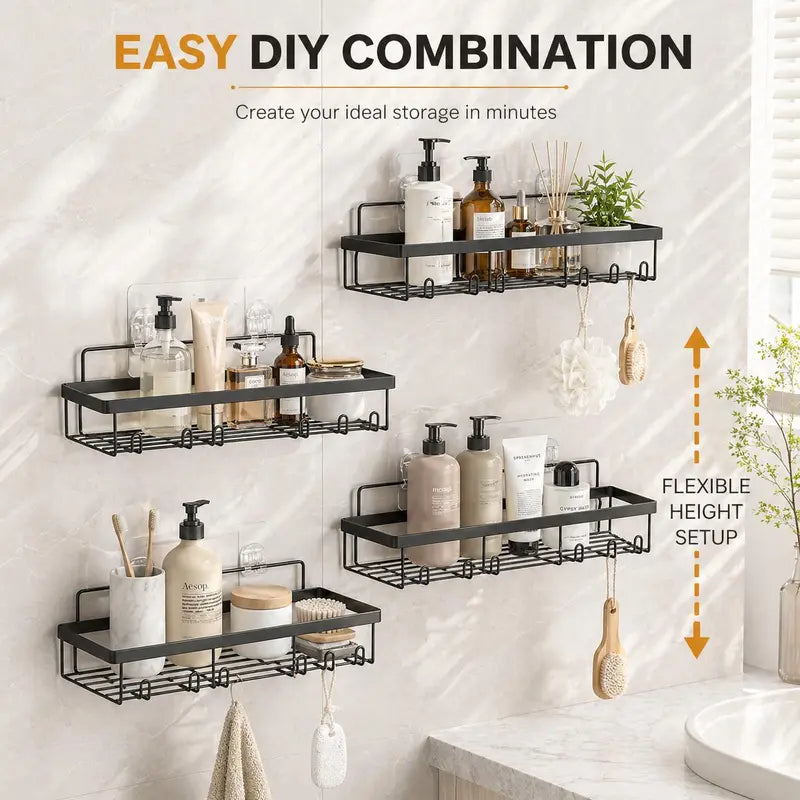 【DealsForYouDays】Snofrid Stainless Steel Shower Caddy 6-Pack, Modern Sturdy Shelves Keep Bottles Steady, Advanced Rustproof Waterproof Bath Accessories, No-Drilling Adhesive Shelves with Soap & Toothbrush Holders, Large-Capacity Wall-Mounted Organizer, Me