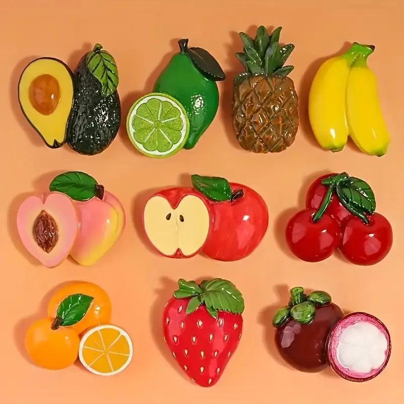 Fruit-Shaped Fridge Magnets, Refrigerator Decorating Magnets, 10-Piece Cute Cartoon Fruit Decorative Design Set, Magnetic Refrigerator Decor for Home Kitchen and Office Decoration
