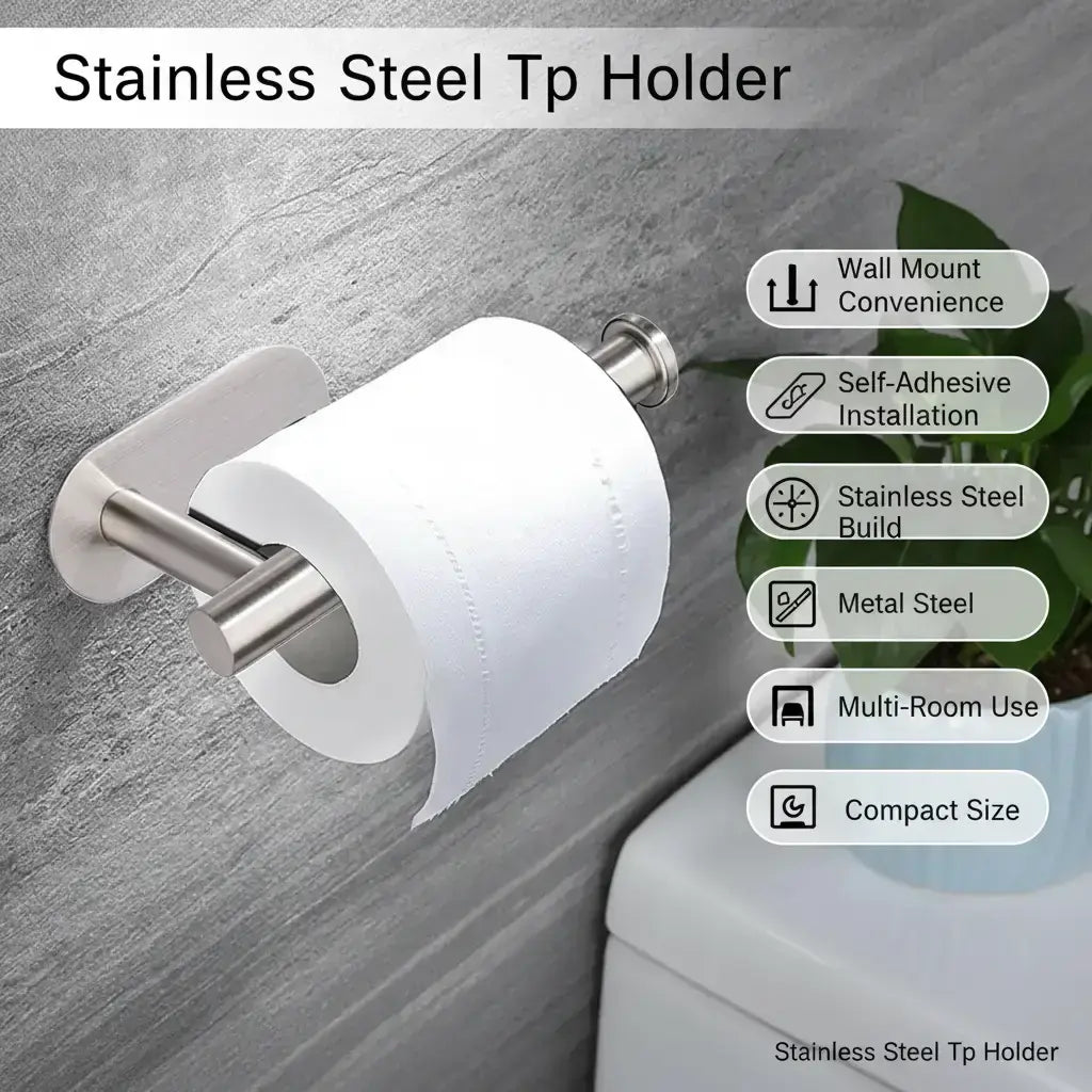 Self-Adhesive Wall-Mounted Toilet Paper Holder, Stainless Steel Toilet Paper Roll Dispenser (1 Count), Toilet Paper Holder for Bathroom and Kitchen, Toilet Paper Storage, Bathroom Accessories Organizer, Bathroom Space Saver