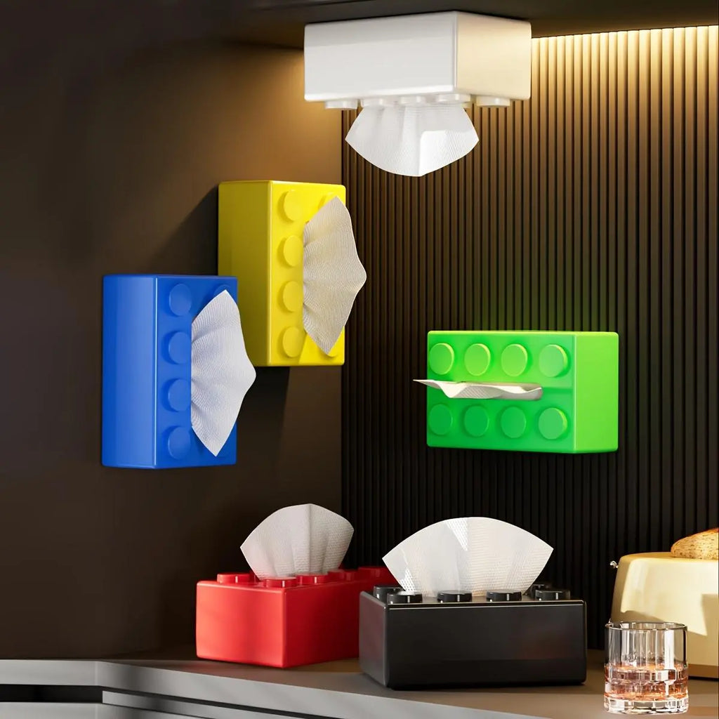 Creative Block Design Tissue Box, Desktop Tissue Holder, Wall Mounted Tissue Box, Decorative Tissue Holder for Home Kitchen Bedroom Living Room Dining Room, Bathroom Accessories Organizer, Bathroom Supplies