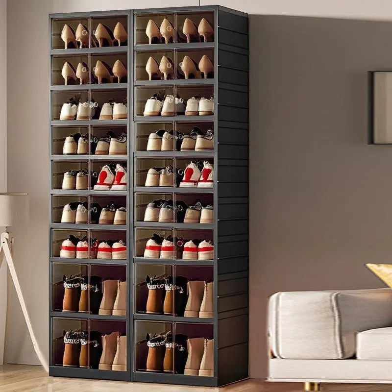 9-Tier Foldable Plastic Shoe Rack Organizer - Multilayer Display, Closet Organizer, Dust-Free Access, 18-Pair Capacity, Collapsible Stackable Magnetic Design, Fast 3-5 Min Setup, Compact Storage for Tiny Spaces (For Families/Individuals)