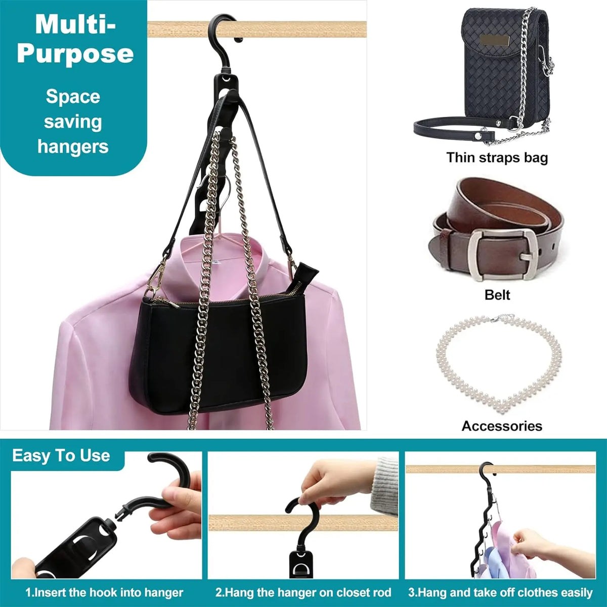 University Dorm Essentials, Closet Organizer & Storage Rack, Upgraded Clothes Hanger, 360° Rotating Hook, Space-Saving Home Must-Have, Closet Hangers