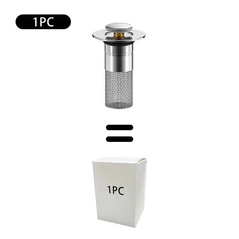 Bathroom Drain Strainer - Bathroom Gadgets with Removable Basket, High Mesh Density Stainless Steel Filter, Pop-Up Sink Drain Stopper, Hair Collector, Bath Accessories