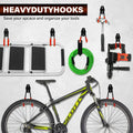 16PCS Heavy Duty Wall-Mounted Garage Storage Hooks Set with Hardware & Straps Multi-Shape Organizer for Tools Bikes Ladders Garden Equipment in Garage Shed Workshop