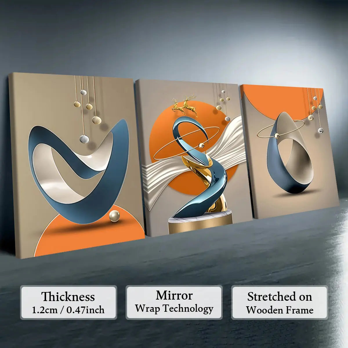 3-count wooden frame canvas, geometric pattern design abstract three-panel decorative poster, office poster, home decoration, Modern home decor, family poster, modern wall art, Aesthetic Wall Decor, Wall decor pictures, Artwork For Walls