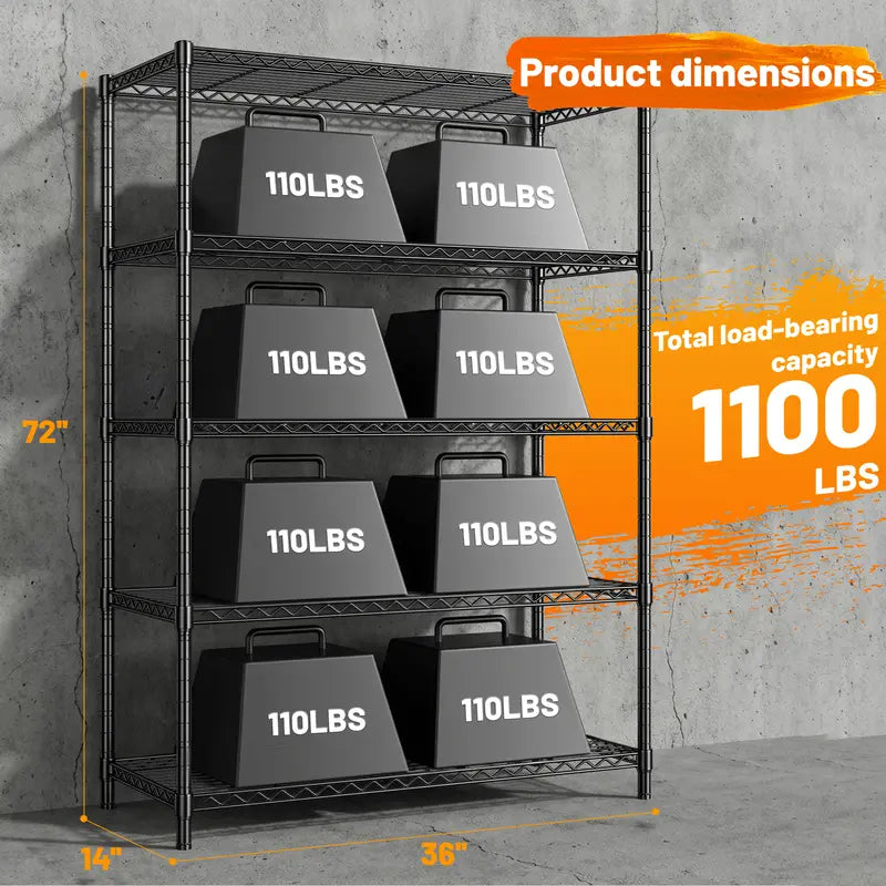 【Tool-Free/Easy for Women to Install】Lightweight Shelving in Pantry/Laundry/Bathroom,5-Tier Wire Shelving Unit,72‘’H Apartment Tool Storage Rack,Warehouse Shelving,Adjustable Wire Shelving for Kitchen,Commercial Shelving Unit,Essential for homemaker